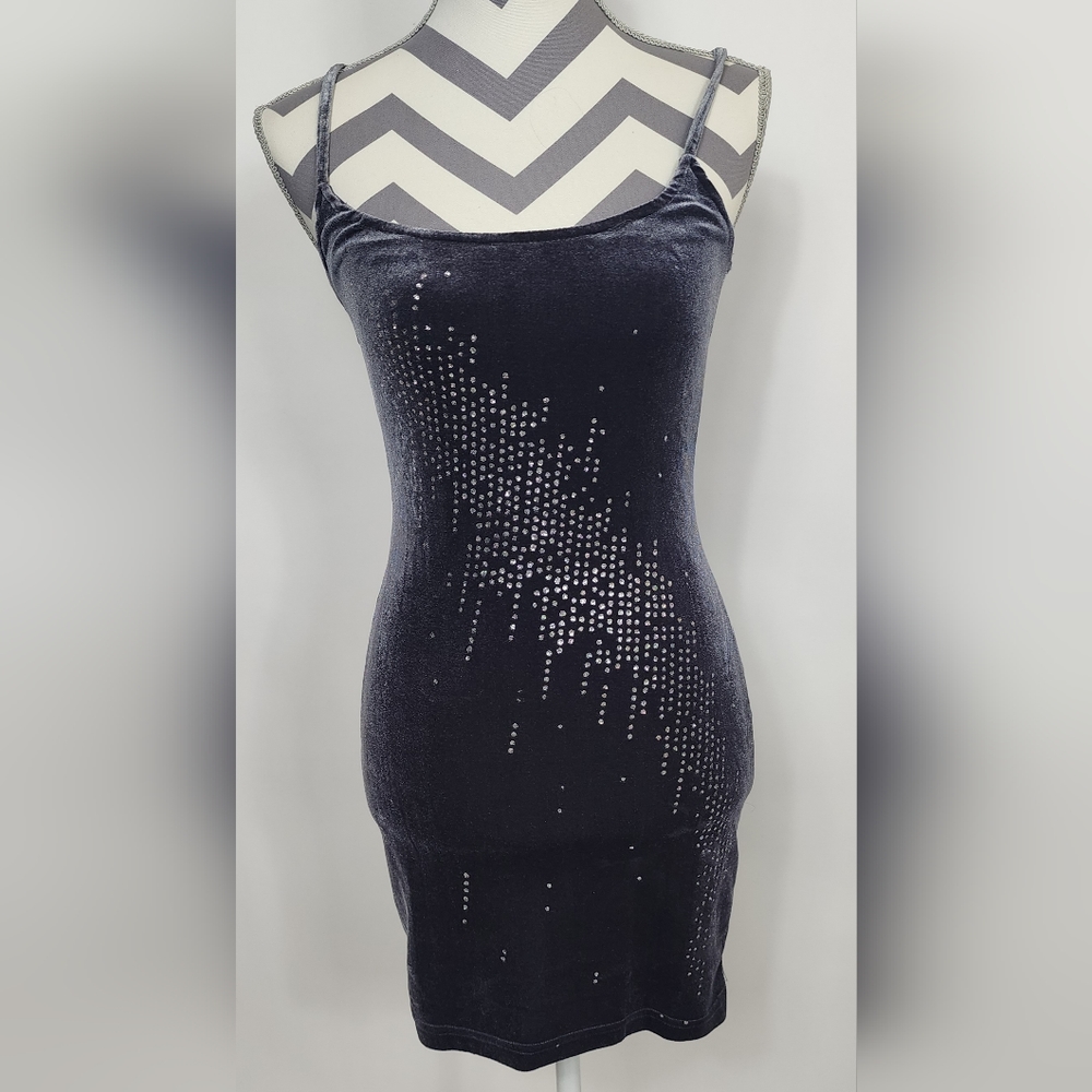 1001 Nights, gray velvet dress with rhinestones,  size 3/4